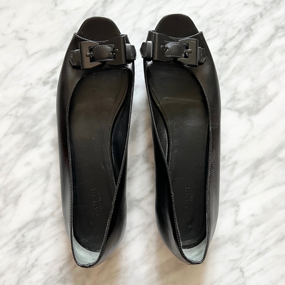 GUCCI Black Dialux Queen Peep Toe Flats Size 11 - Picture 1 of 10